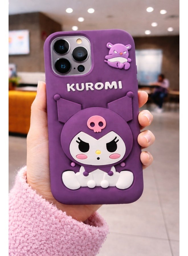 COVERSCART Cute Kuromi 3D Silicone Back Cover for Apple iPhone 14 Pro Soft Shockproof Protective Case - Purple - Image 4
